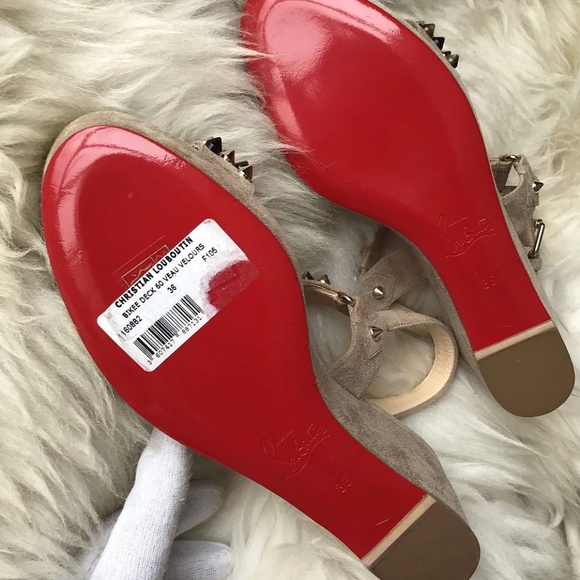 Christian Louboutin beige suede spikes wedges - Picture 3 of 7